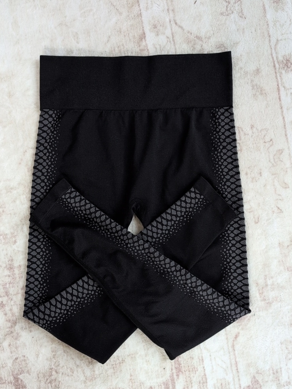 Marika Women’s Black High-Waist Seamless Shorts with Textured Side Panels, Size